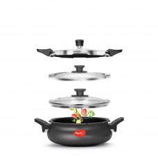 Pigeon By Stovekraft All-In-One Hard Anodized Super Cooker Set, 3 Ltrs, 4-Pieces, Black.