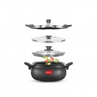 Pigeon By Stovekraft All-In-One Hard Anodized Super Cooker Set, 5 Ltrs, 4-Pieces, Black.