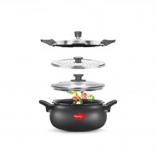 Pigeon By Stovekraft All-In-One Hard Anodized Super Cooker Set, 5 Ltrs, 4-Pieces, Black.