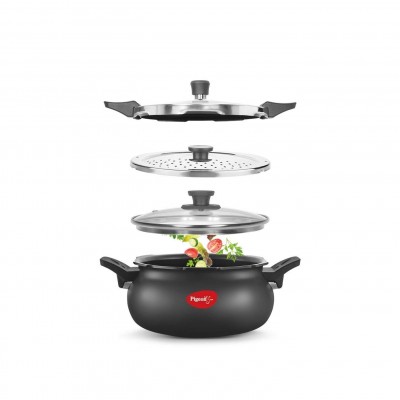 Pigeon By Stovekraft All-In-One Hard Anodized Super Cooker Set, 5 Ltrs, 4-Pieces, Black.