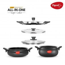 Pigeon by Stovekraft All in One Value Pack Hard Anodized Cooker Set, 5-Pieces, Black