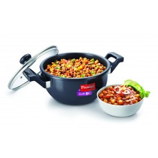 Prestige Clip On Hard Anodized Aluminum Kadai with Glass Lid Accessory, 3.5L Charcoal Black