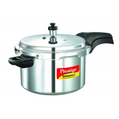 Prestige Deluxe Plus Induction Base Aluminium Pressure Cooker, 5 Litres, Silver