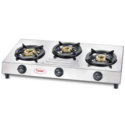 Prestige Fame Stainless Steel 3 Burner Gas Stove, Metallic Silver