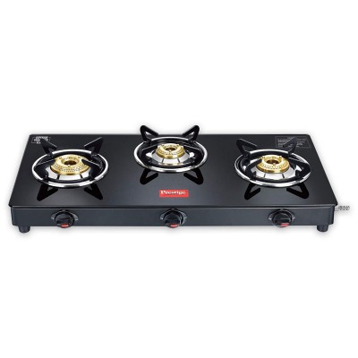 Prestige Marvel Plus GTM 03 Plus 3 burner Glass top (Manual, Black)