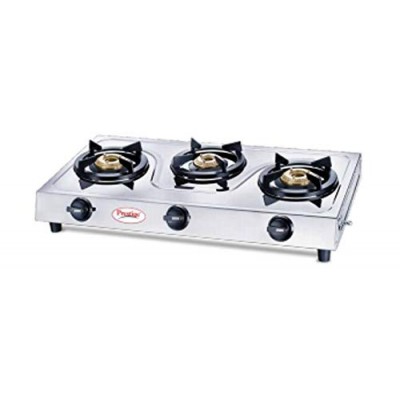 Prestige Prime Stainless Steel 3 Burner Gas Stove, Metallic Silver