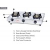 Prestige Fame Stainless Steel 3 Burner Gas Stove, Metallic Silver