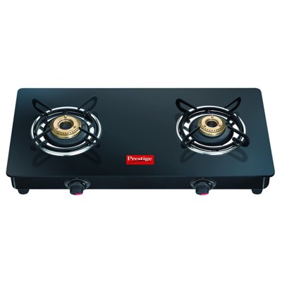 Prestige Magic GTMC 02 with Powder Coated Body, Glass Top, 2 Brass Burner Gas Stove