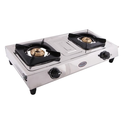 Prestige Star Stainless Steel 2 Burner Gas Stove, Metallic Silver