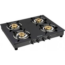 Sunflame Crown 4 Burner Glass Top Gas Stove (Manual Ignition, Black) 