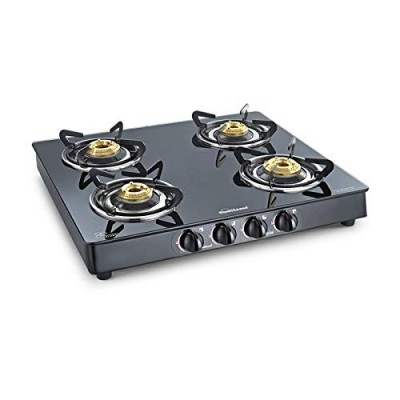 Sunflame Prime 4 burner Glass Top Gas Stove with 5 Years Warranty on Glass (Manual Ignition, Black) 