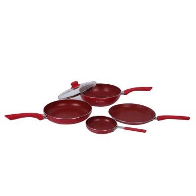 Wonderchef Royal Velvet Induction Base Aluminium Cookware Set, 5-Pieces, Red